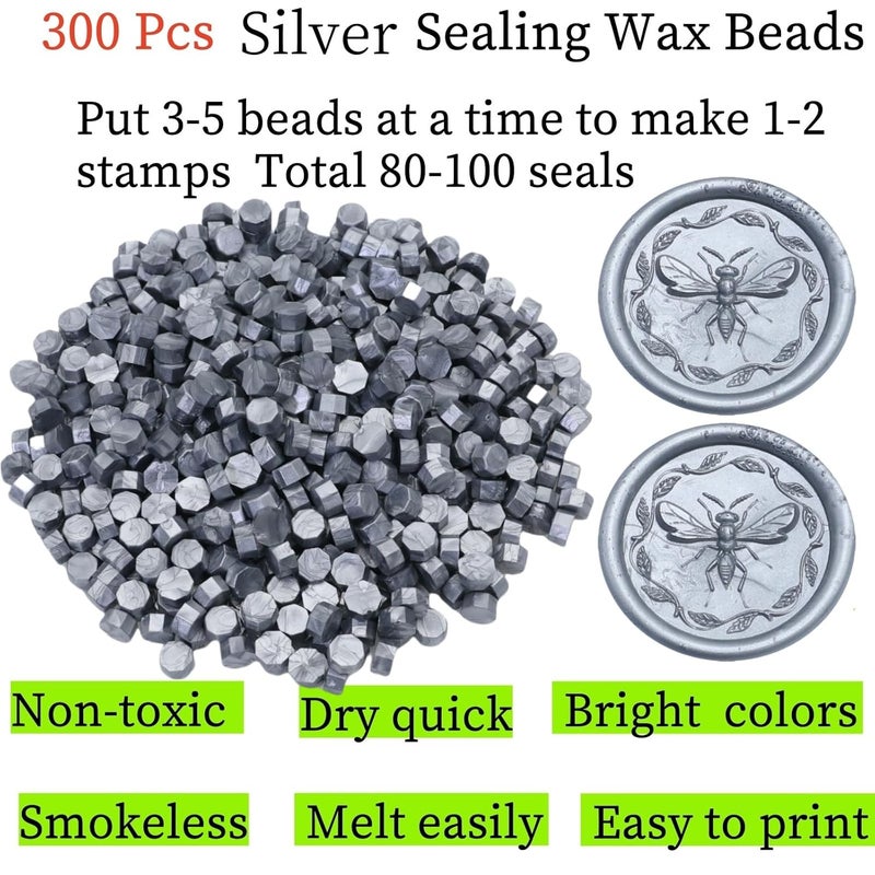 Atopbb 300Pcs Silver Sealing Wax Beads, Vintage Wax Seal Beads for WaxSeal Stamp, Great for Embellishment of Wedding Invitation, Envelope, Gift Wrapping, Wine Package (Silver) - Image 5